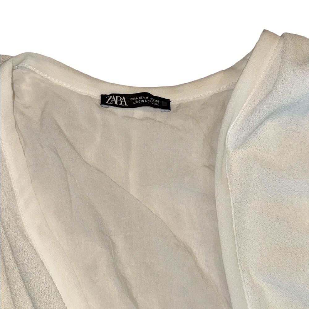 Zara Medium Crop Top, Ruffle Shortless Sleeve Tie Front - Picture 4 of 7